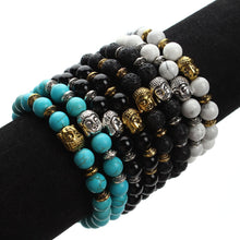 Famous Brand Natural Agates and Black Lava Beads Bracelet Men Antique Gold/Silver