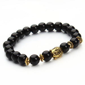 Famous Brand Natural Agates and Black Lava Beads Bracelet Men Antique Gold/Silver