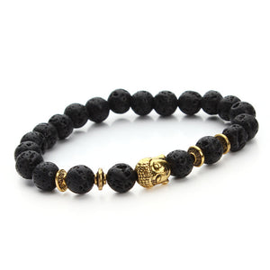 Famous Brand Natural Agates and Black Lava Beads Bracelet Men Antique Gold/Silver