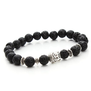 Famous Brand Natural Agates and Black Lava Beads Bracelet Men Antique Gold/Silver