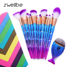 12Pcs Diamond Shaped Makeup Brush Set+Big Fish Tail