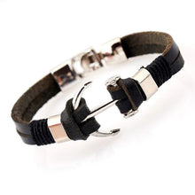 High Quality Genuine Leather Bracelet Men Anchor Bracelets,Black