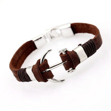 High Quality Genuine Leather Bracelet Men Anchor Bracelets,Black