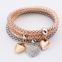 3Pcs Women Charm Pulseiras Heart Pendant Bracelet