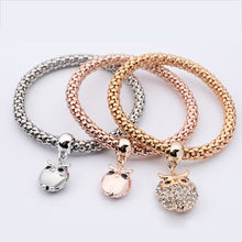 3Pcs Women Girl Charm Rhinestone Owl Pendant Bracelet