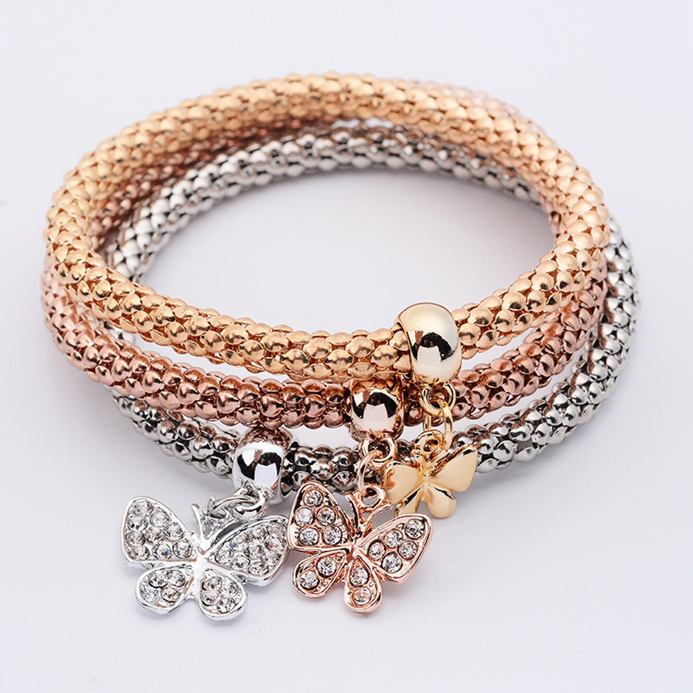 3Pcs Women Pulseiras Butterfly Pendant Bracelet