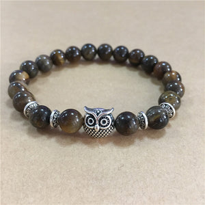 Volcanic Bracelet Owl Bracelet Silver Bracelet Lava Stone Bead Bracelets