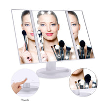 Vanity Makeup Mirror Trifold 21 LED Lighted with Touch Screen 1x/2x/3x Magnification and USB Charging 180°Adjustable Stand for Countertop Cosmetic Makeup